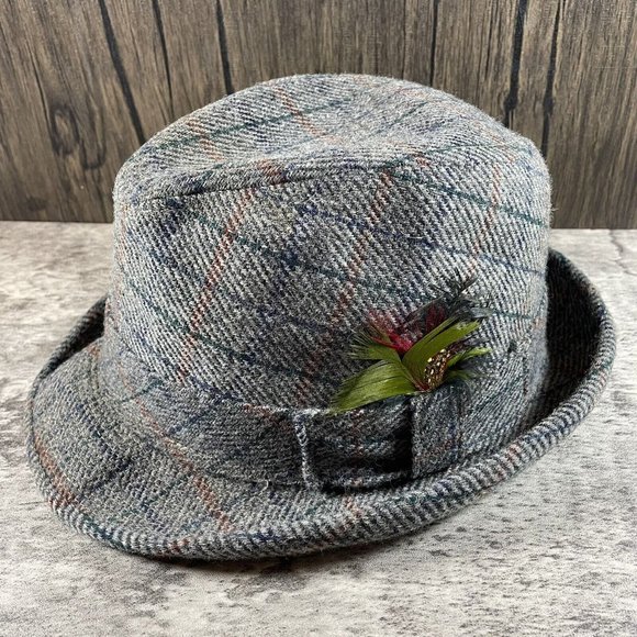 Vintage Stetson Mallory Fedora Hat Wood Tweed Mens Medium Made in USA Gray 7 3/8